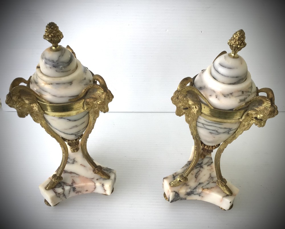 Pair of Antique Marble Gilt Bronze Cassolettes  View VII