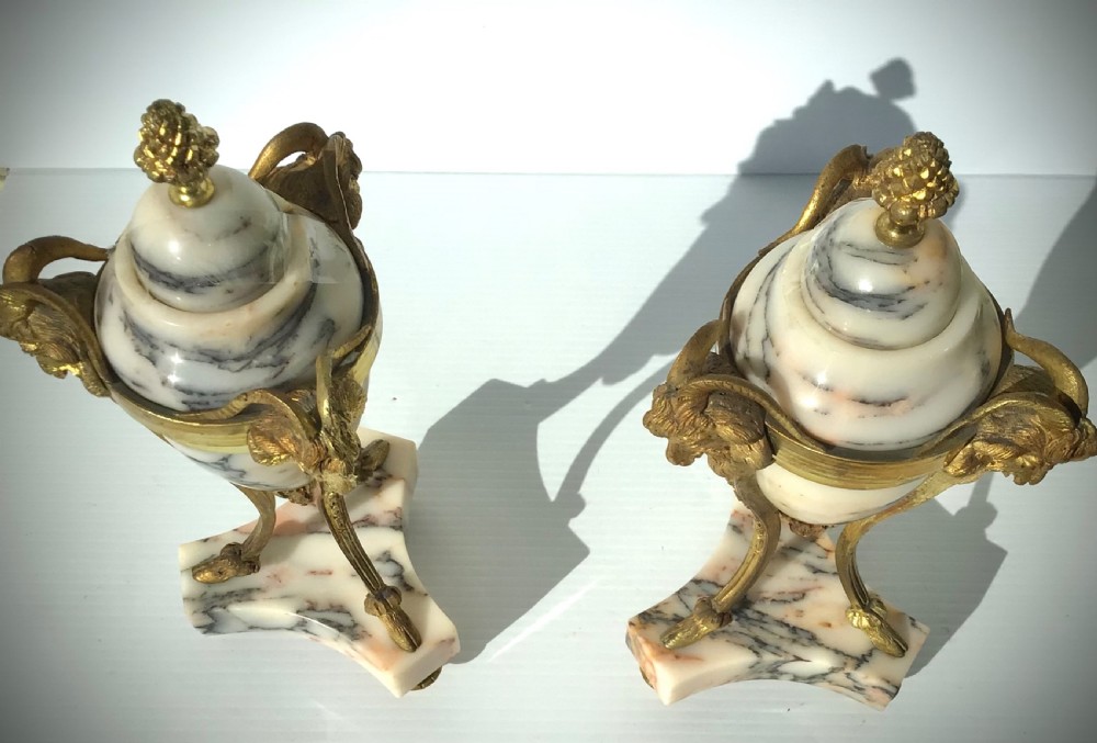 Pair of Antique Marble Gilt Bronze Cassolettes  View VIII