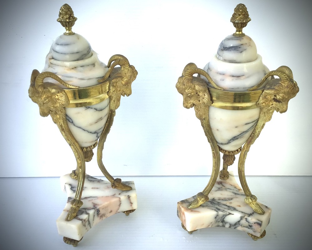 Pair of Antique Marble Gilt Bronze Cassolettes  View X