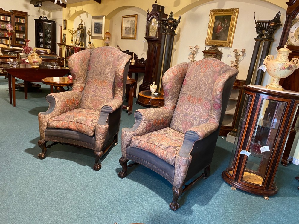 Pair of large wingback armchairs  View VII