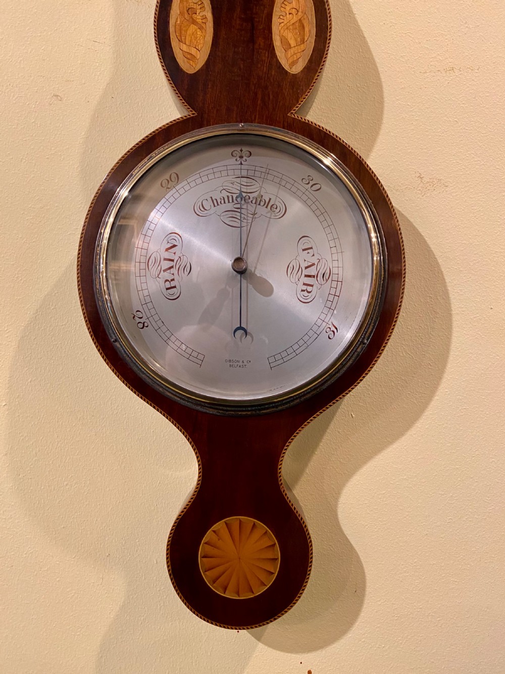 Antique Inlaid Magogany Banjo Barometer  View IV