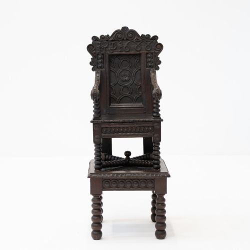 JOINED OAK CARVED CHILDS HIGHCHAIR ON STAND INITIALLED RD AND DATED 1688 - ADDITIONAL PHOTO 1