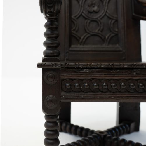 JOINED OAK CARVED CHILDS HIGHCHAIR ON STAND INITIALLED RD AND DATED 1688 - ADDITIONAL PHOTO 10