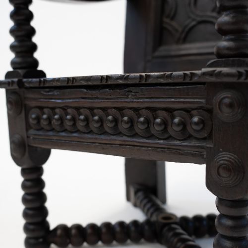 JOINED OAK CARVED CHILDS HIGHCHAIR ON STAND INITIALLED RD AND DATED 1688 - ADDITIONAL PHOTO 11