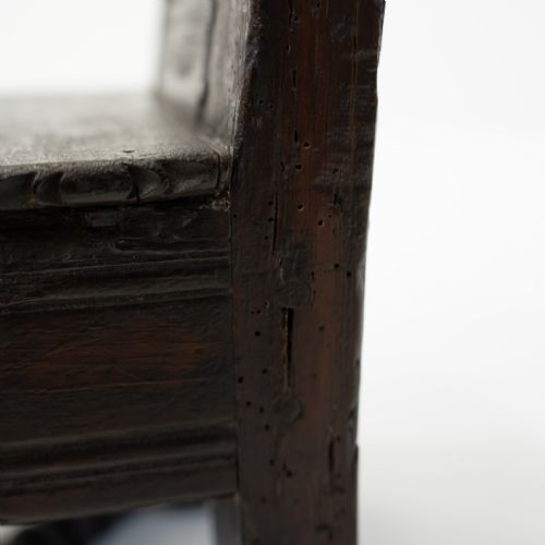 JOINED OAK CARVED CHILDS HIGHCHAIR ON STAND INITIALLED RD AND DATED 1688 - ADDITIONAL PHOTO 12