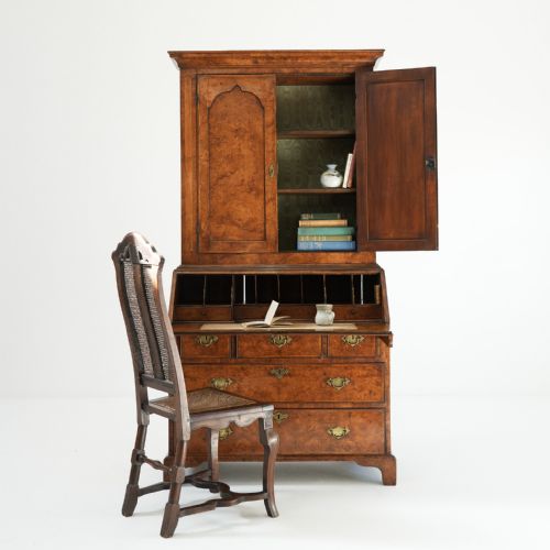 fig 1. 18th Century Burr Elm Bureau Bookcase