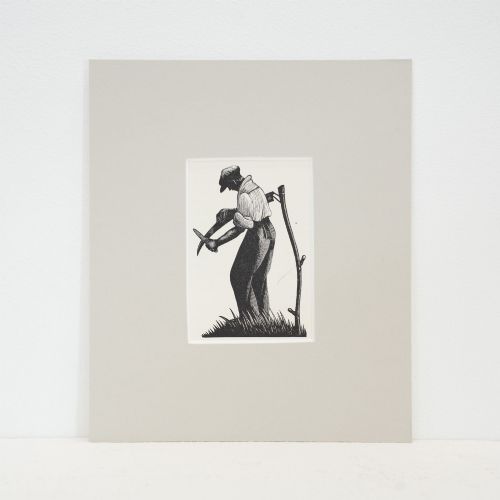 Clare Leighton (1898–1989) – 'Sharpening the Scythe', 1935 Wood Engraving from Four Hedges, Mounted