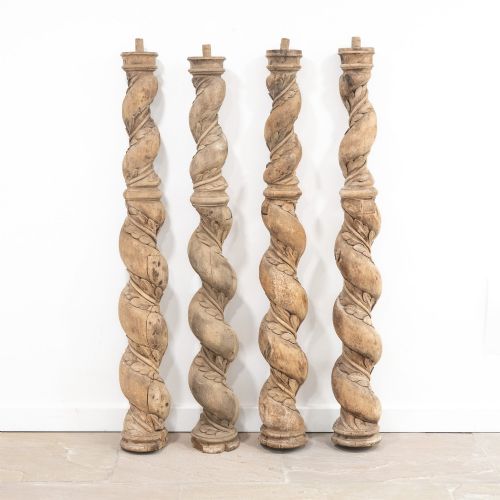 Set of Four Continental 18th Century Poplar Wrythen Columns, Circa 1740–1780