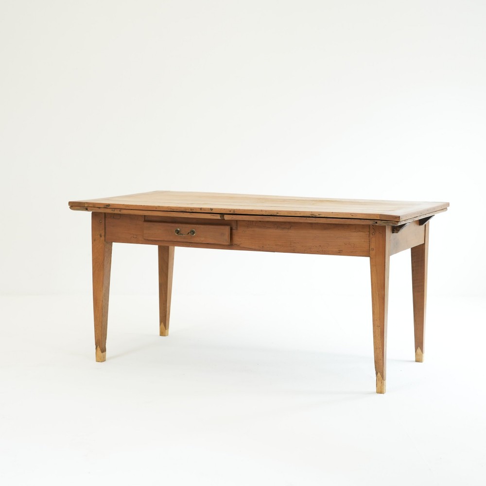 19th Century French Draw Leaf Provincial Fruitwood Farmhouse Table