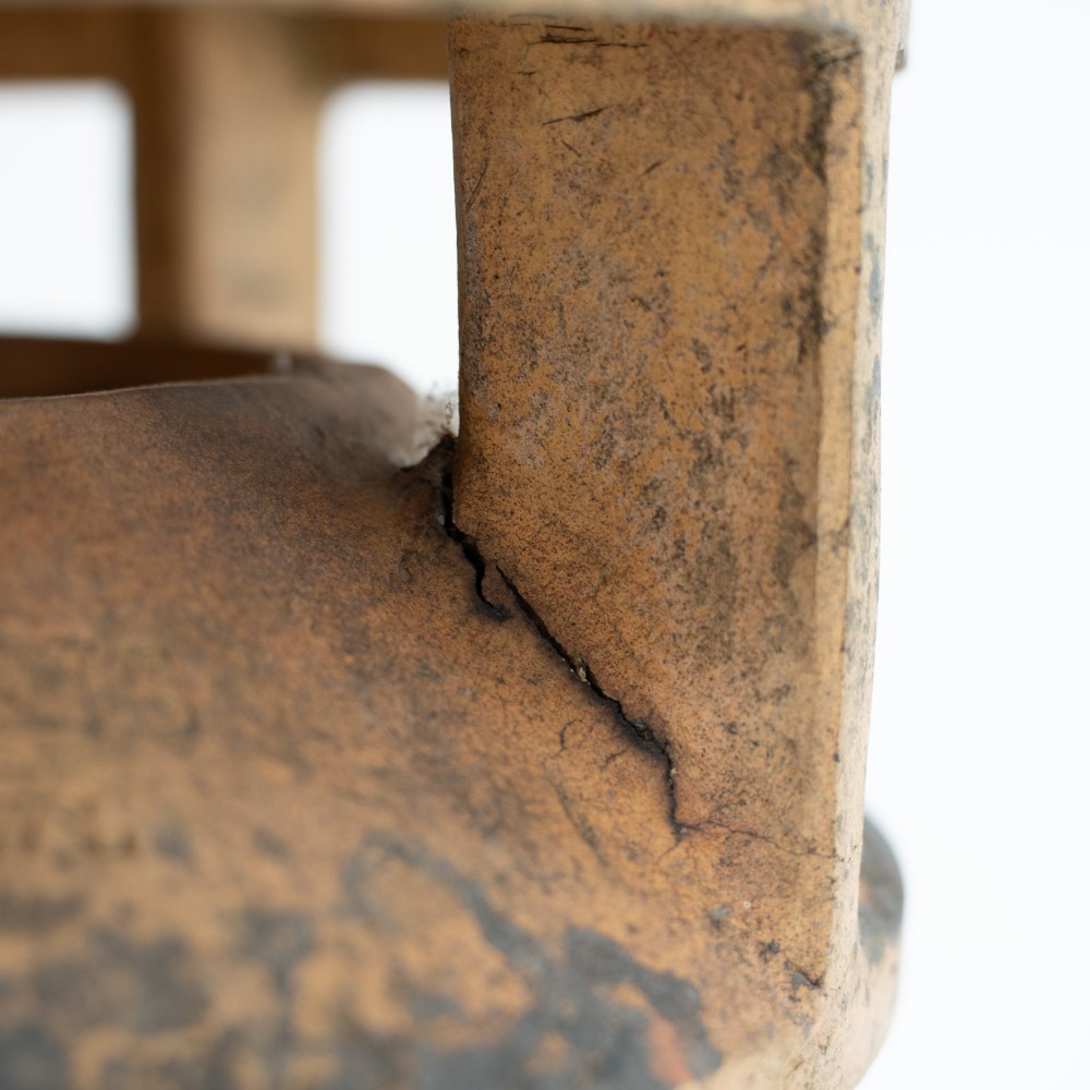 A late Victorian buff terracotta exhaust cowl chimney pot featuring a vented cap and pointed finial top. View V