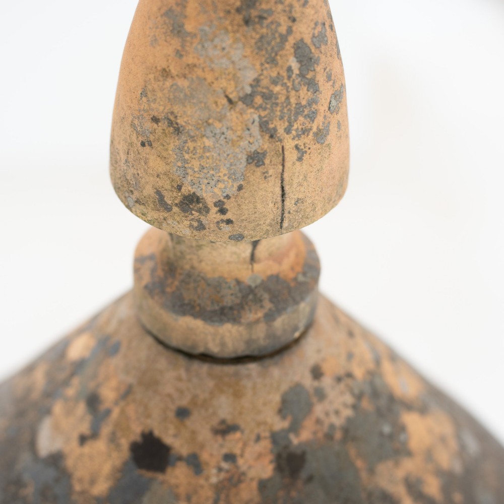 A late Victorian buff terracotta exhaust cowl chimney pot featuring a vented cap and pointed finial top. View VIII