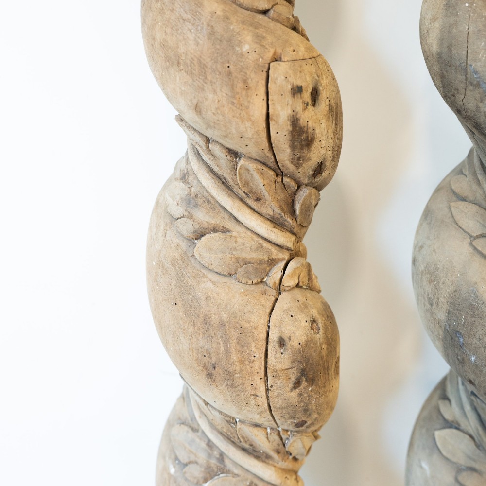 Set of Four Continental 18th Century Poplar Wrythen Columns, circa 1740–1780 View V