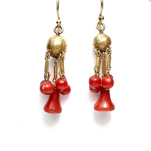 VICTORIAN CORAL BELL 15CT GOLD EARRINGS - ADDITIONAL PHOTO 1