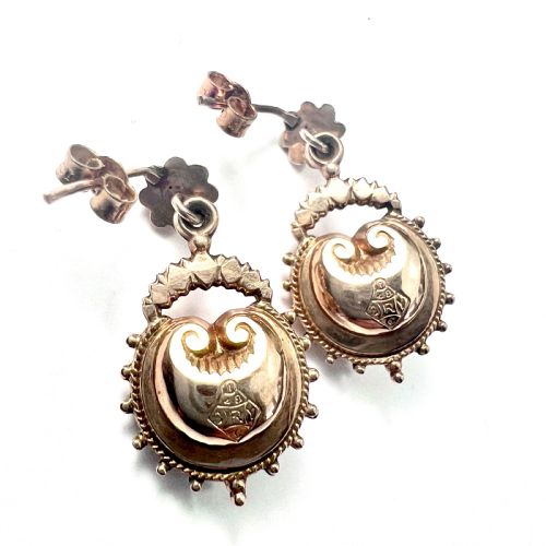 RESERVED FOR T TO 19 JUNE VICTORIAN 1880S FLEUR DE LIS EARRINGS IN 9CT GOLD - ADDITIONAL PHOTO 5