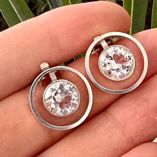 VINTAGE SILVER AND ROCK CRYSTAL MODERNIST EAR CLIPS BY NIELS ERIK FROM - ADDITIONAL PHOTO 1