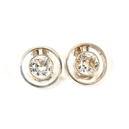 VINTAGE SILVER AND ROCK CRYSTAL MODERNIST EAR CLIPS BY NIELS ERIK FROM - ADDITIONAL PHOTO 2