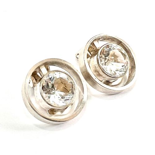 VINTAGE SILVER AND ROCK CRYSTAL MODERNIST EAR CLIPS BY NIELS ERIK FROM - ADDITIONAL PHOTO 3