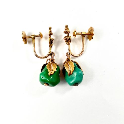 VICTORIAN 12CT GOLD TURQUOISE NUGGET SCREWBACK EARRINGS - ADDITIONAL PHOTO 2