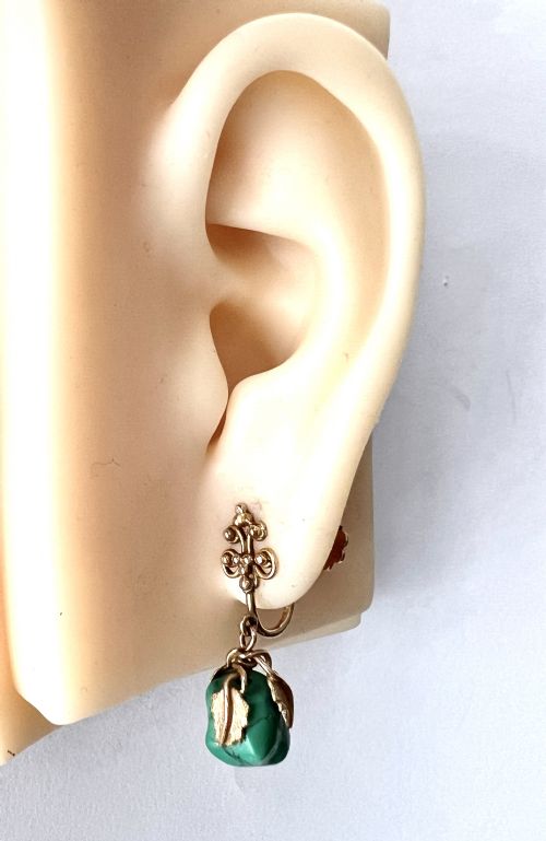 VICTORIAN 12CT GOLD TURQUOISE NUGGET SCREWBACK EARRINGS - ADDITIONAL PHOTO 6
