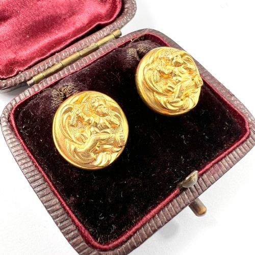 VICTORIAN 15CT GOLD CHERUB BUTTON EARRINGS - ADDITIONAL PHOTO 3