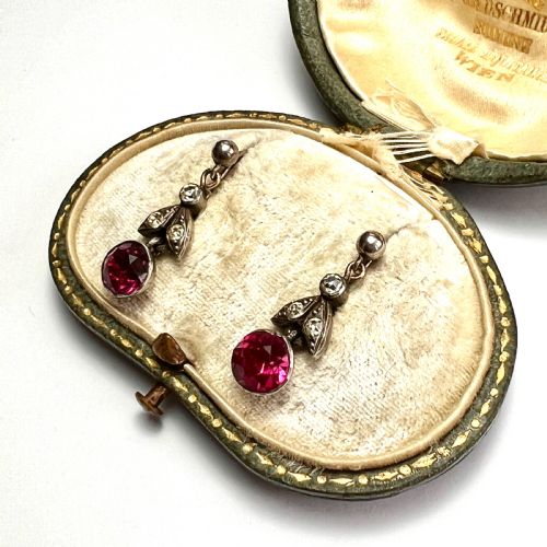 VICTORIAN OLD CUT RUBY PASTE DROP EARRINGS - ADDITIONAL PHOTO 2