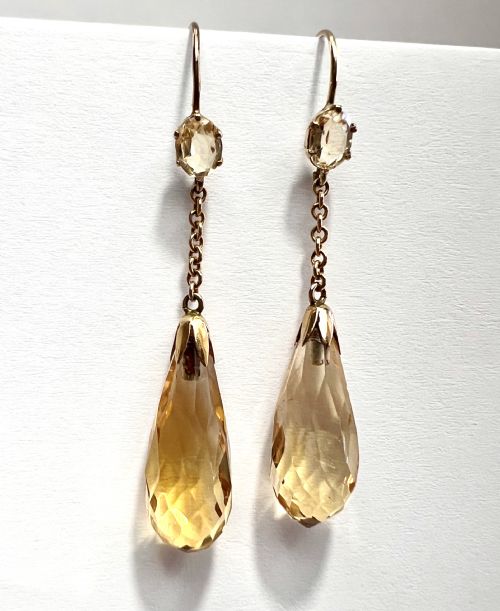 EDWARDIAN 9CT GOLD CITRINE TEARDROP EARRINGS - ADDITIONAL PHOTO 1