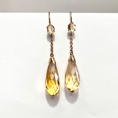 EDWARDIAN 9CT GOLD CITRINE TEARDROP EARRINGS - ADDITIONAL PHOTO 2