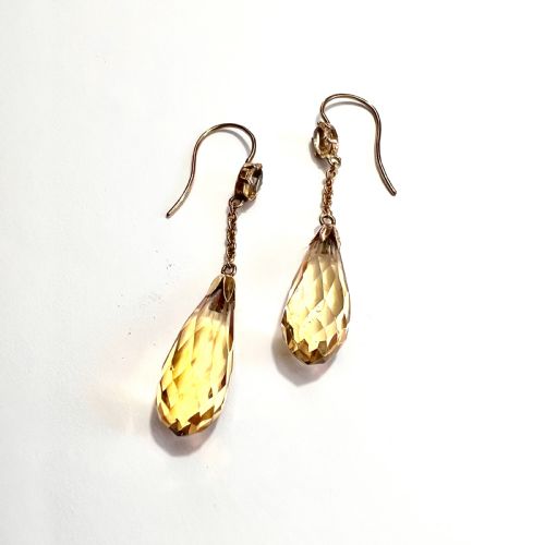 EDWARDIAN 9CT GOLD CITRINE TEARDROP EARRINGS - ADDITIONAL PHOTO 3