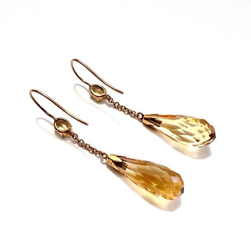 EDWARDIAN 9CT GOLD CITRINE TEARDROP EARRINGS - ADDITIONAL PHOTO 4
