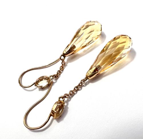 EDWARDIAN 9CT GOLD CITRINE TEARDROP EARRINGS - ADDITIONAL PHOTO 5