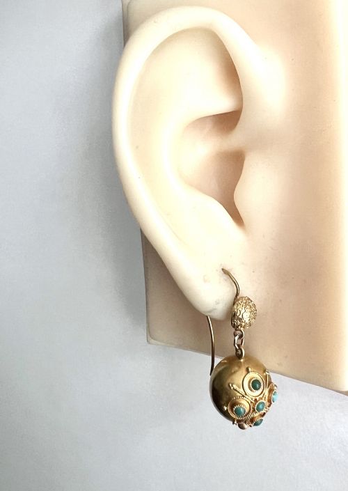 RESERVED FOR DR TO 1 AUG VICTORIAN HIGH CARAT GOLD TURQUOISE ORB EARRINGS - ADDITIONAL PHOTO 7
