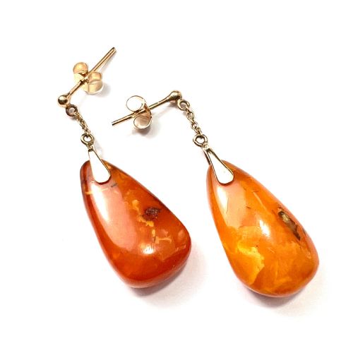 RESERVED EDWARDIAN AMBER TEARDROP EARRINGS IN 9CT GOLD - ADDITIONAL PHOTO 2