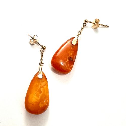 RESERVED EDWARDIAN AMBER TEARDROP EARRINGS IN 9CT GOLD - ADDITIONAL PHOTO 3