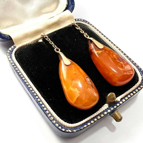 RESERVED EDWARDIAN AMBER TEARDROP EARRINGS IN 9CT GOLD - ADDITIONAL PHOTO 6