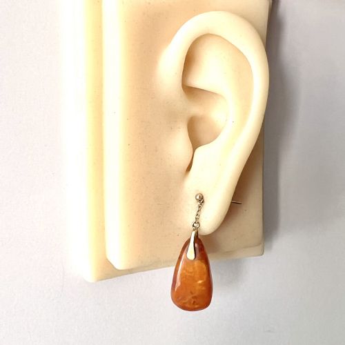 RESERVED EDWARDIAN AMBER TEARDROP EARRINGS IN 9CT GOLD - ADDITIONAL PHOTO 8