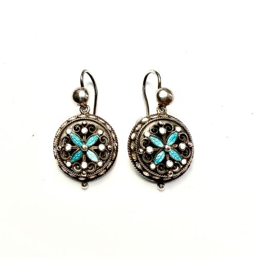 ART NOUVEAU SILVER FILIGREE TURQUOISE ENAMEL EARRINGS - ADDITIONAL PHOTO 5