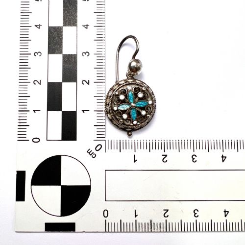ART NOUVEAU SILVER FILIGREE TURQUOISE ENAMEL EARRINGS - ADDITIONAL PHOTO 6