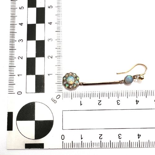 9CT GOLD EDWARDIAN OPAL CLUSTER LONG DROP EARRINGS - ADDITIONAL PHOTO 7