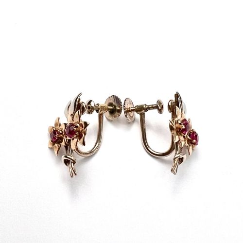 VINTAGE 9CT GOLD RUBY FLOWER EARRINGS BY CROPP FARR - ADDITIONAL PHOTO 4