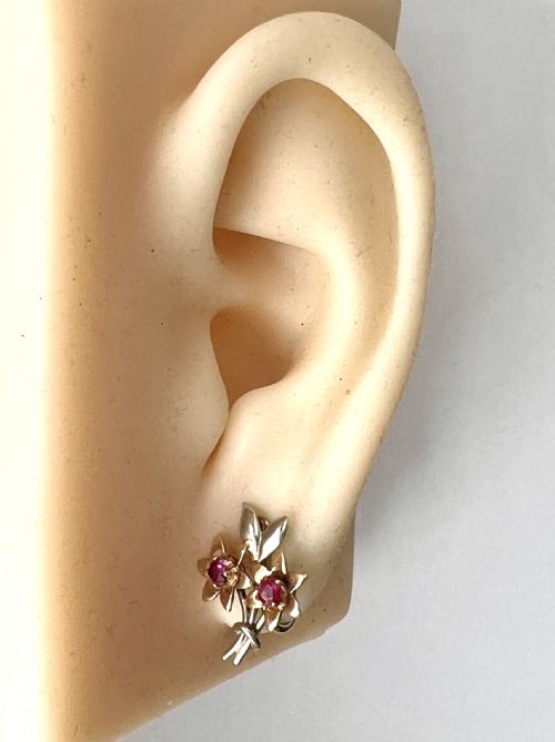 VINTAGE 9CT GOLD RUBY FLOWER EARRINGS BY CROPP FARR - ADDITIONAL PHOTO 8