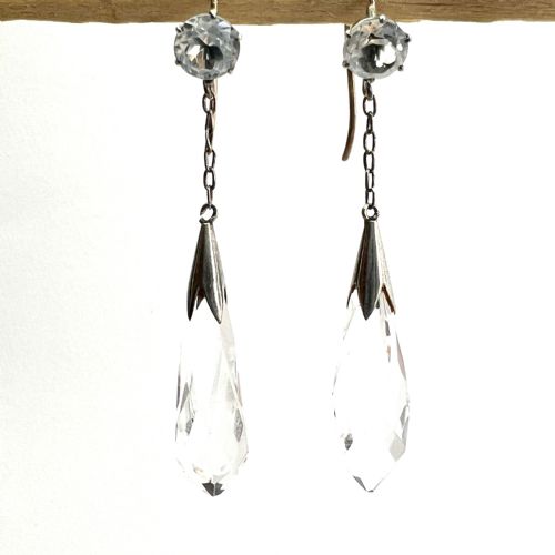EDWARDIAN 9CT GOLD AND SILVER ROCK CRYSTAL CHAIN DROP EARRINGS - ADDITIONAL PHOTO 3