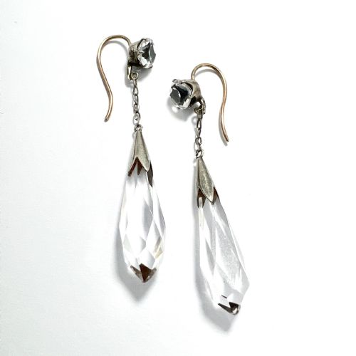 EDWARDIAN 9CT GOLD AND SILVER ROCK CRYSTAL CHAIN DROP EARRINGS - ADDITIONAL PHOTO 4
