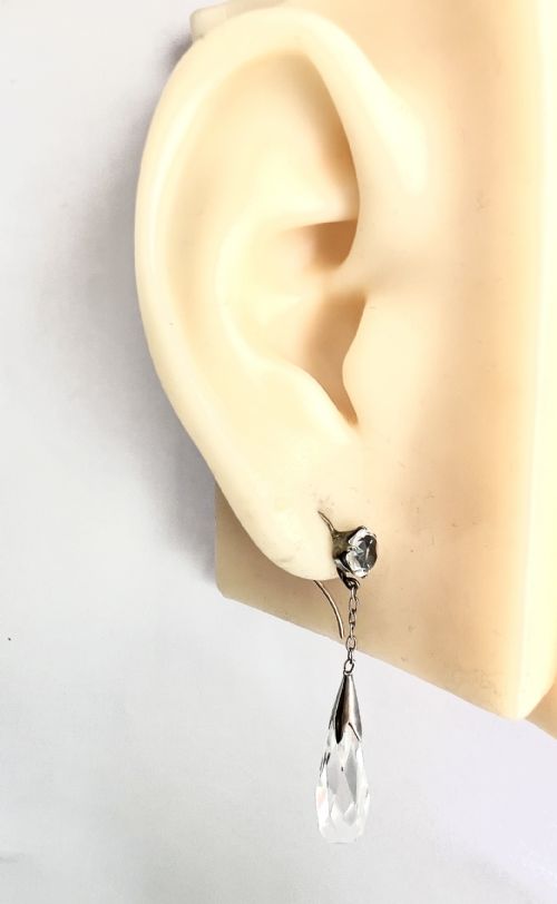 EDWARDIAN 9CT GOLD AND SILVER ROCK CRYSTAL CHAIN DROP EARRINGS - ADDITIONAL PHOTO 7