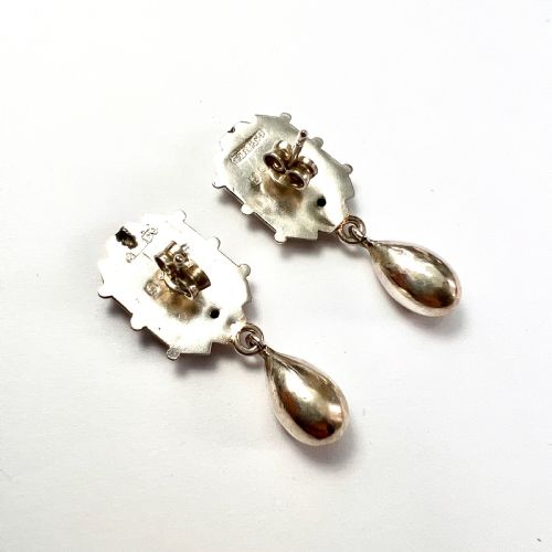 RARE VICTORIAN AESTHETIC PERIOD SILVER BIRD EARRINGS WITH TEARDROPS - ADDITIONAL PHOTO 5