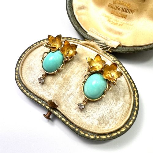 18CT GOLD AND DIAMOND ART NOUVEAU STYLE FLOWER EARRINGS - ADDITIONAL PHOTO 1