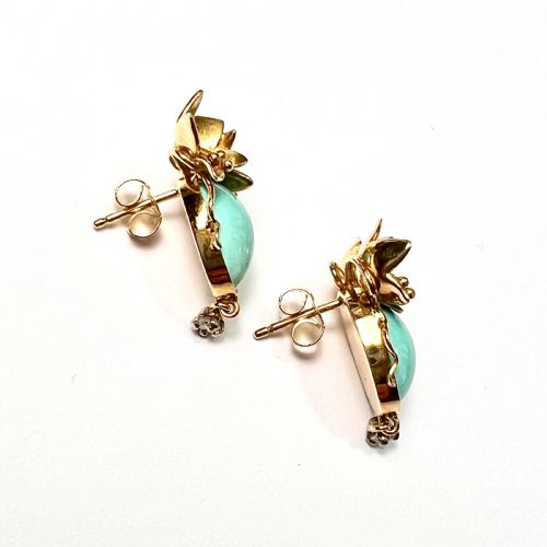 18CT GOLD AND DIAMOND ART NOUVEAU STYLE FLOWER EARRINGS - ADDITIONAL PHOTO 5