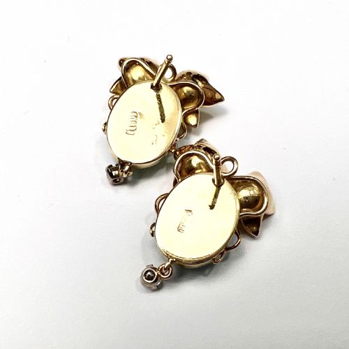 18CT GOLD AND DIAMOND ART NOUVEAU STYLE FLOWER EARRINGS - ADDITIONAL PHOTO 7
