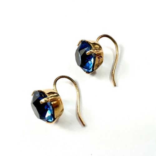 VINTAGE 9CT GOLD PASTE SAPPHIRE DORMEUSE EARRINGS - ADDITIONAL PHOTO 1