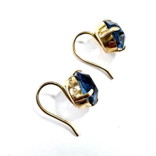 VINTAGE 9CT GOLD PASTE SAPPHIRE DORMEUSE EARRINGS - ADDITIONAL PHOTO 2