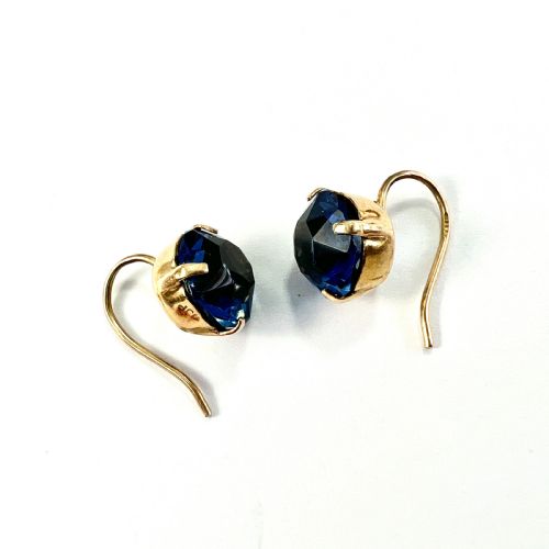 VINTAGE 9CT GOLD PASTE SAPPHIRE DORMEUSE EARRINGS - ADDITIONAL PHOTO 3